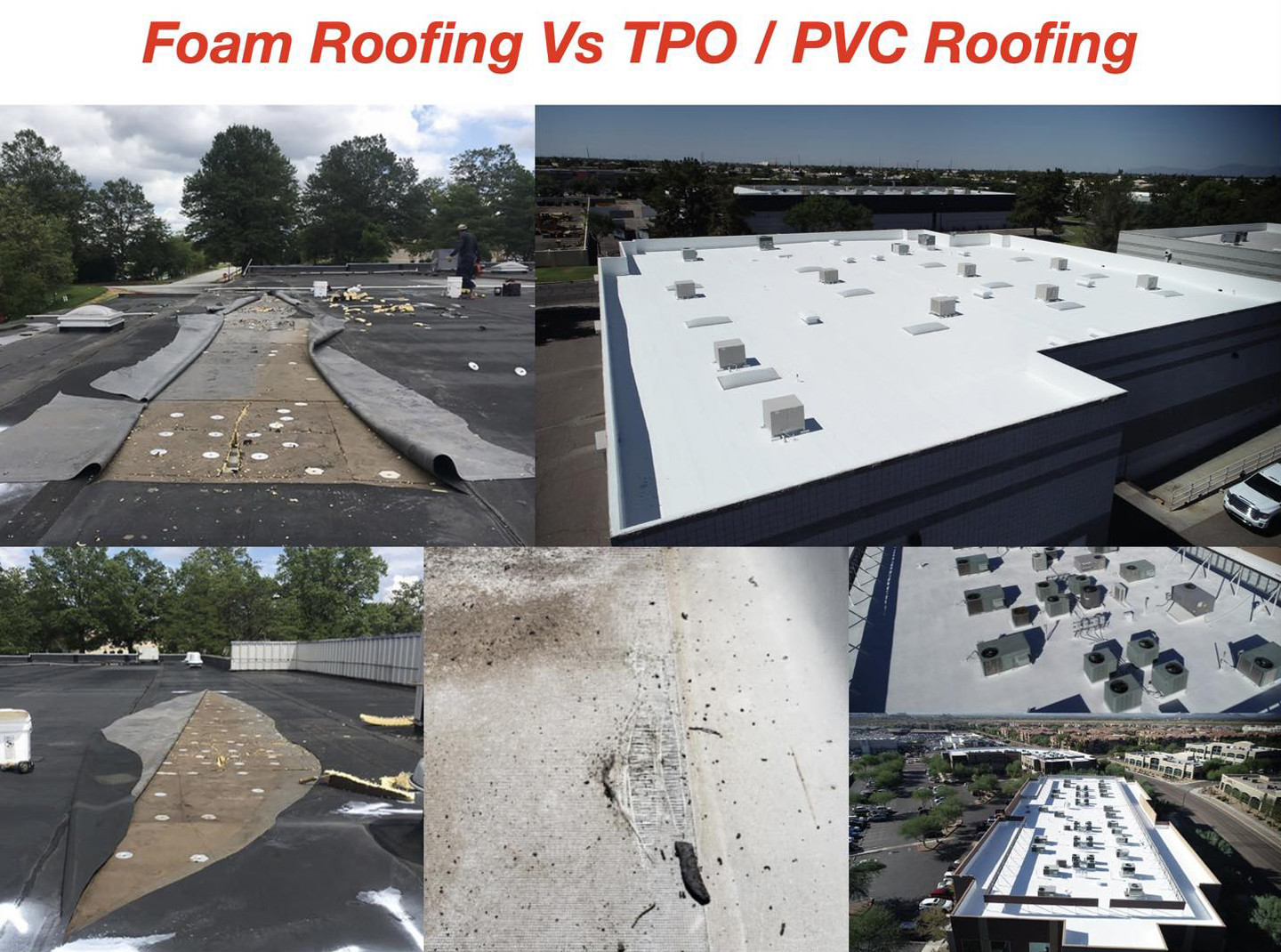 Learn about the benefits of foam roofing in Arizona vs some common issues with TPO OR PVC roofing